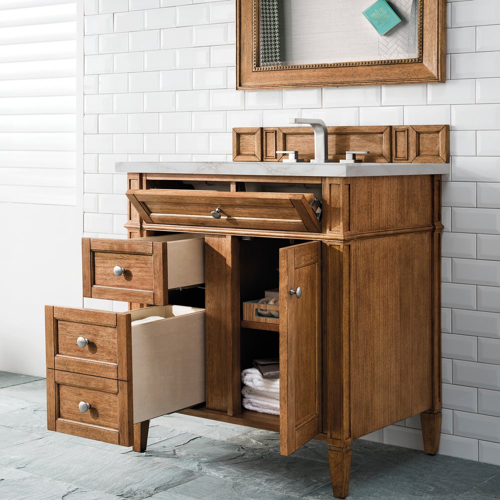 James Martin - Brittany 30" Single Vanity, Saddle Brown, w/ 3 CM Victorian Silver Silestone Top - 650-V30-SBR-3VSL view 4