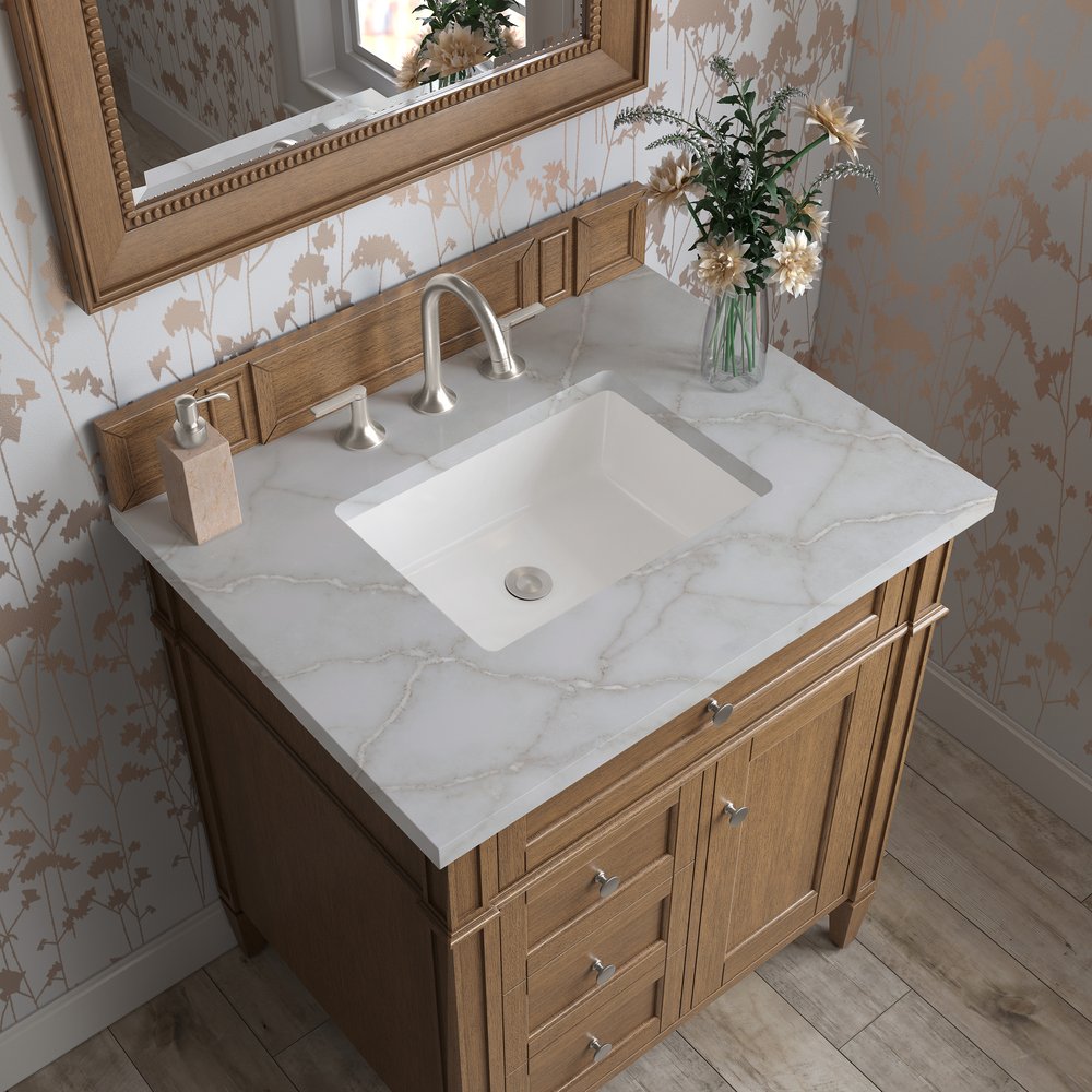 James Martin - Brittany 30" Single Vanity, Saddle Brown, w/ 3 CM Victorian Silver Silestone Top - 650-V30-SBR-3VSL view 6