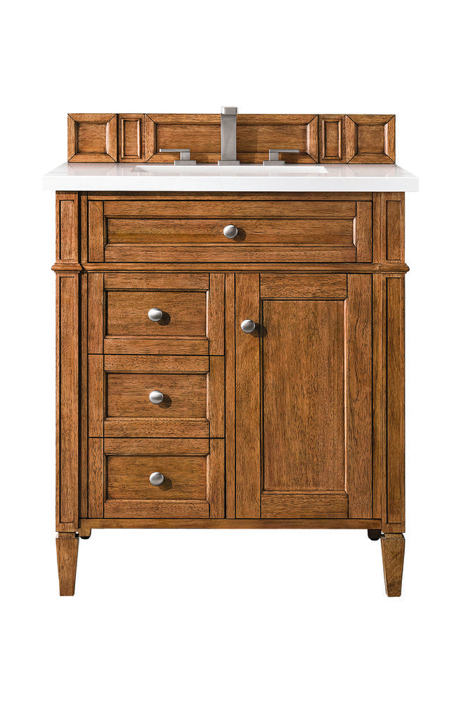 James Martin - Brittany 30" Single Vanity, Saddle Brown, w/ 3 CM White Zeus Silestone Top - 650-V30-SBR-3WZ view 1