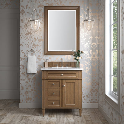 James Martin - Brittany 30" Single Vanity, Saddle Brown, w/ 3 CM White Zeus Silestone Top - 650-V30-SBR-3WZ view 2