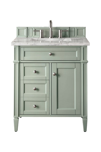 James Martin - Brittany 30" Single Vanity, Sage Green w/ 3 CM Carrara Marble Top - 650-V30-SGR-3CAR view 1