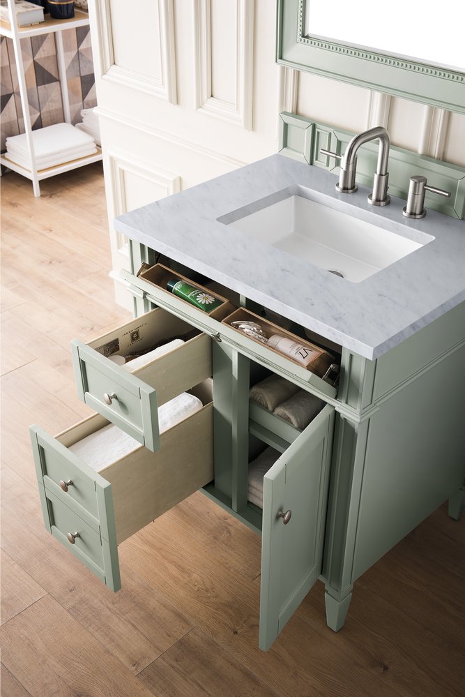 James Martin - Brittany 30" Single Vanity, Sage Green w/ 3 CM Carrara Marble Top - 650-V30-SGR-3CAR view 4