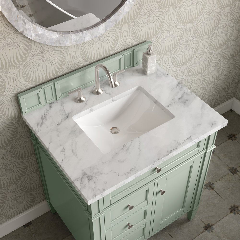 James Martin - Brittany 30" Single Vanity, Sage Green w/ 3 CM Carrara Marble Top - 650-V30-SGR-3CAR view 6