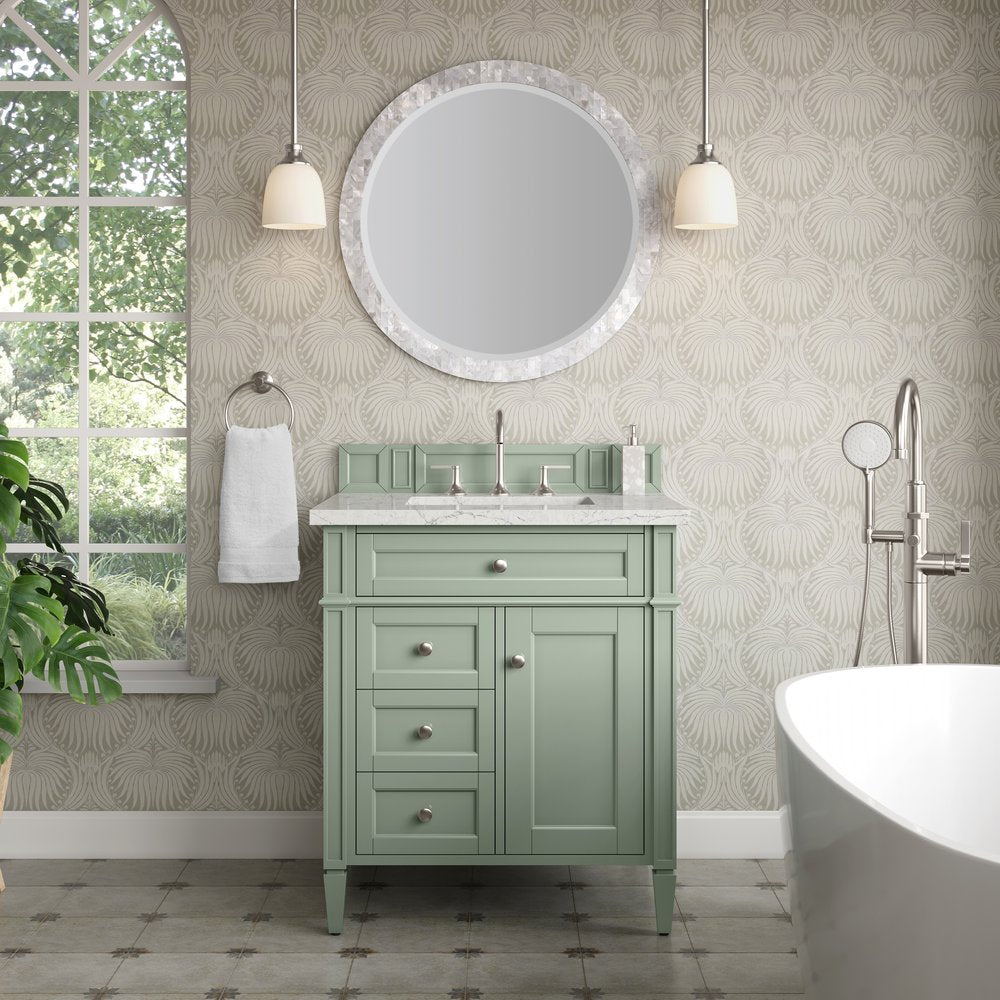 James Martin - Brittany 30" Single Vanity, Sage Green, w/ 3 CM Eternal Jasmine Pearl Silestone Top - 650-V30-SGR-3EJP view 2