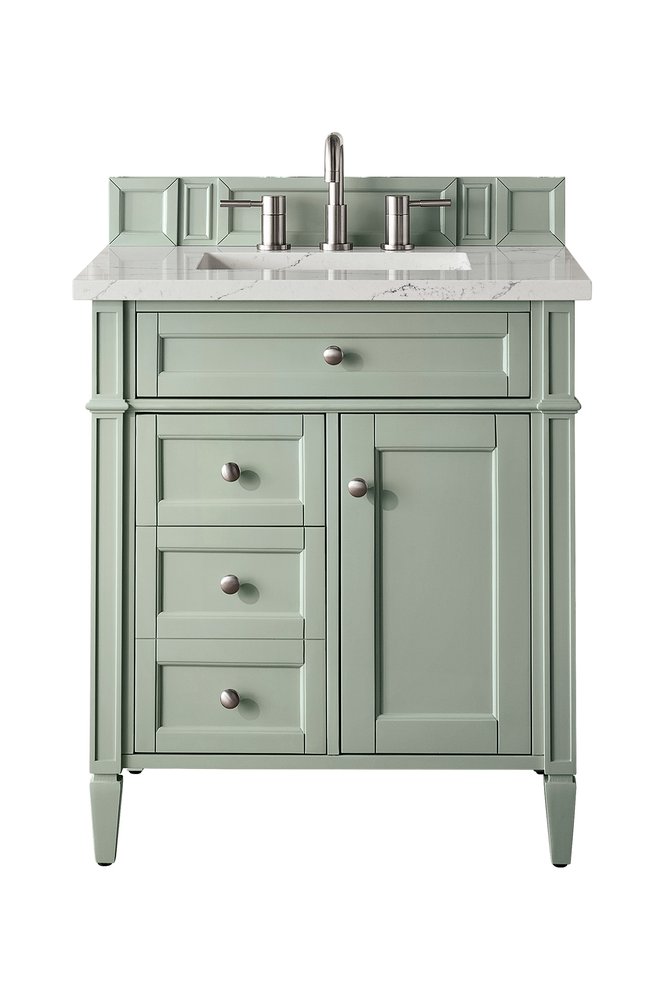 James Martin - Brittany 30" Single Vanity, Sage Green, w/ 3 CM Ethereal Noctis Silestone Top - 650-V30-SGR-3ENC view 1