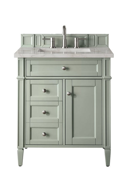 James Martin - Brittany 30" Single Vanity, Sage Green, w/ 3 CM Victorian Silver Silestone Top - 650-V30-SGR-3VSL view 1