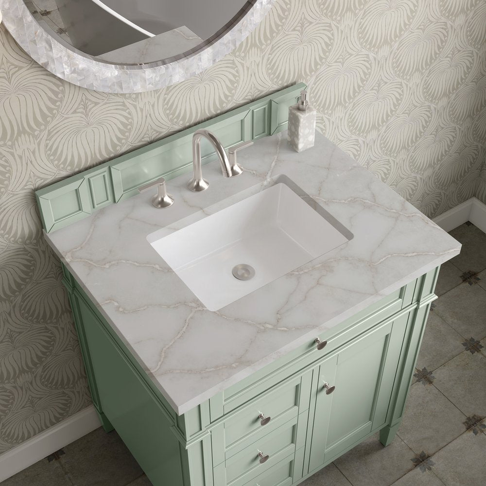James Martin - Brittany 30" Single Vanity, Sage Green, w/ 3 CM Victorian Silver Silestone Top - 650-V30-SGR-3VSL view 6