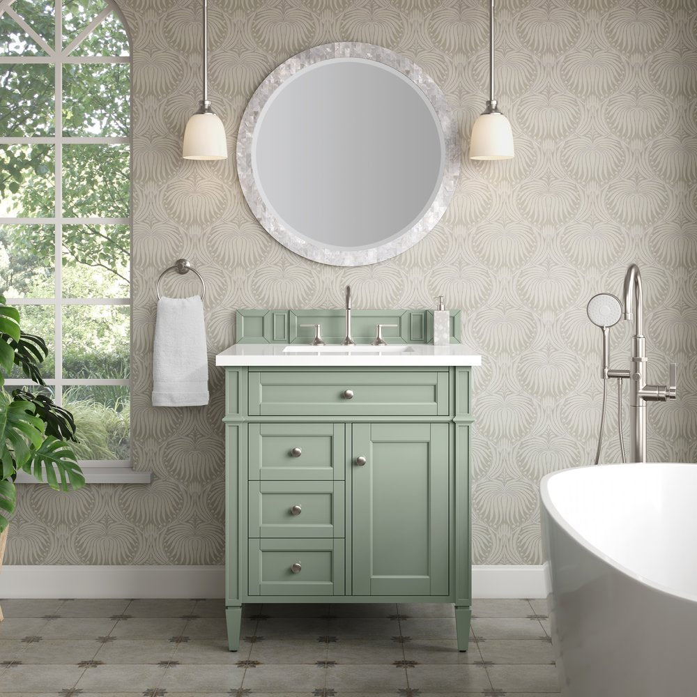 James Martin - Brittany 30" Single Vanity, Sage Green, w/ 3 CM White Zeus Silestone Top - 650-V30-SGR-3WZ view 2