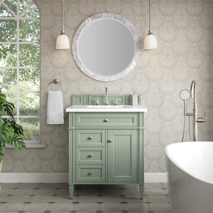 James Martin - Brittany 30" Single Vanity, Sage Green, w/ 3 CM White Zeus Silestone Top - 650-V30-SGR-3WZ view 2