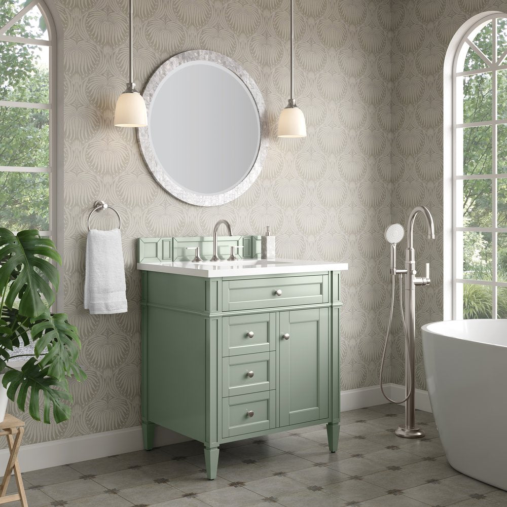 James Martin - Brittany 30" Single Vanity, Sage Green, w/ 3 CM White Zeus Silestone Top - 650-V30-SGR-3WZ view 3