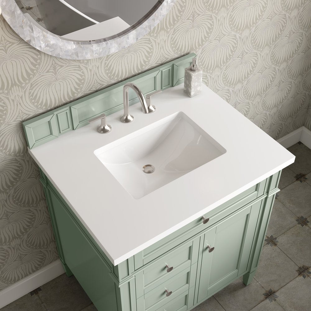 James Martin - Brittany 30" Single Vanity, Sage Green, w/ 3 CM White Zeus Silestone Top - 650-V30-SGR-3WZ view 6