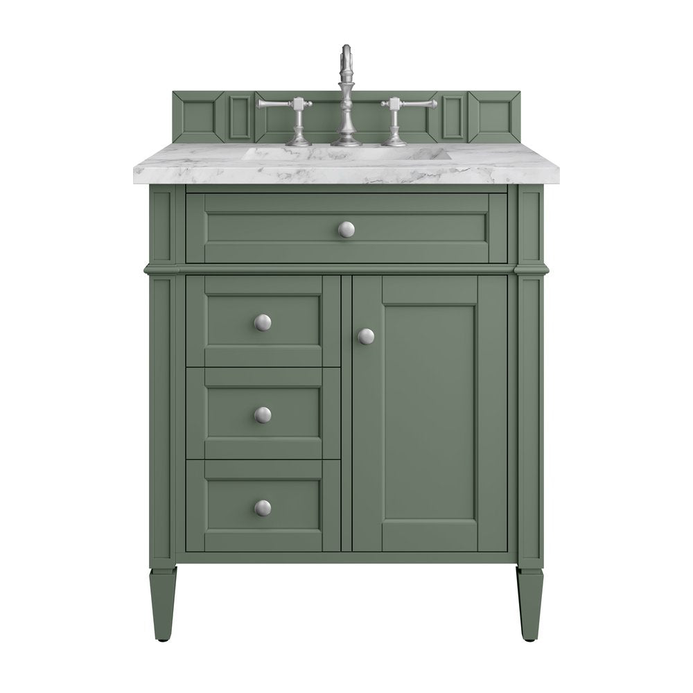 James Martin - Brittany 30" Single Vanity, Smokey Celadon w/ 3 CM Carrara Marble Top - 650-V30-SC-3CAR view 1