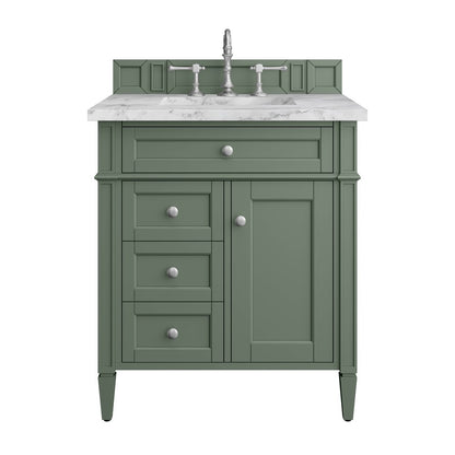 James Martin - Brittany 30" Single Vanity, Smokey Celadon w/ 3 CM Carrara Marble Top - 650-V30-SC-3CAR view 1