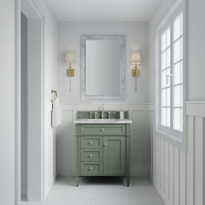 James Martin - Brittany 30" Single Vanity, Smokey Celadon w/ 3 CM Carrara Marble Top - 650-V30-SC-3CAR view 2
