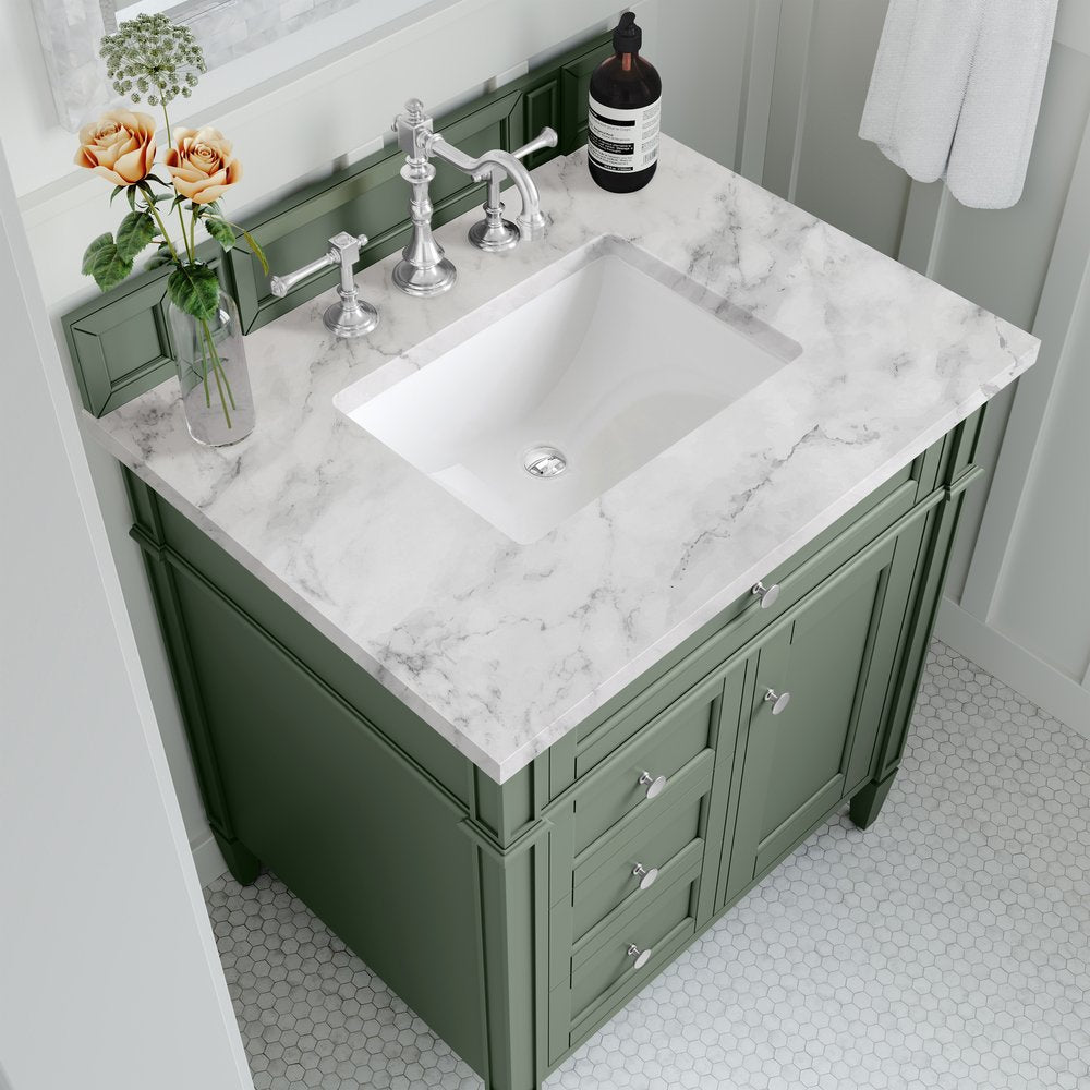 James Martin - Brittany 30" Single Vanity, Smokey Celadon w/ 3 CM Carrara Marble Top - 650-V30-SC-3CAR view 5