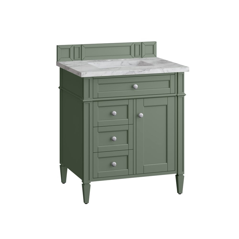 James Martin - Brittany 30" Single Vanity, Smokey Celadon w/ 3 CM Carrara Marble Top - 650-V30-SC-3CAR view 6