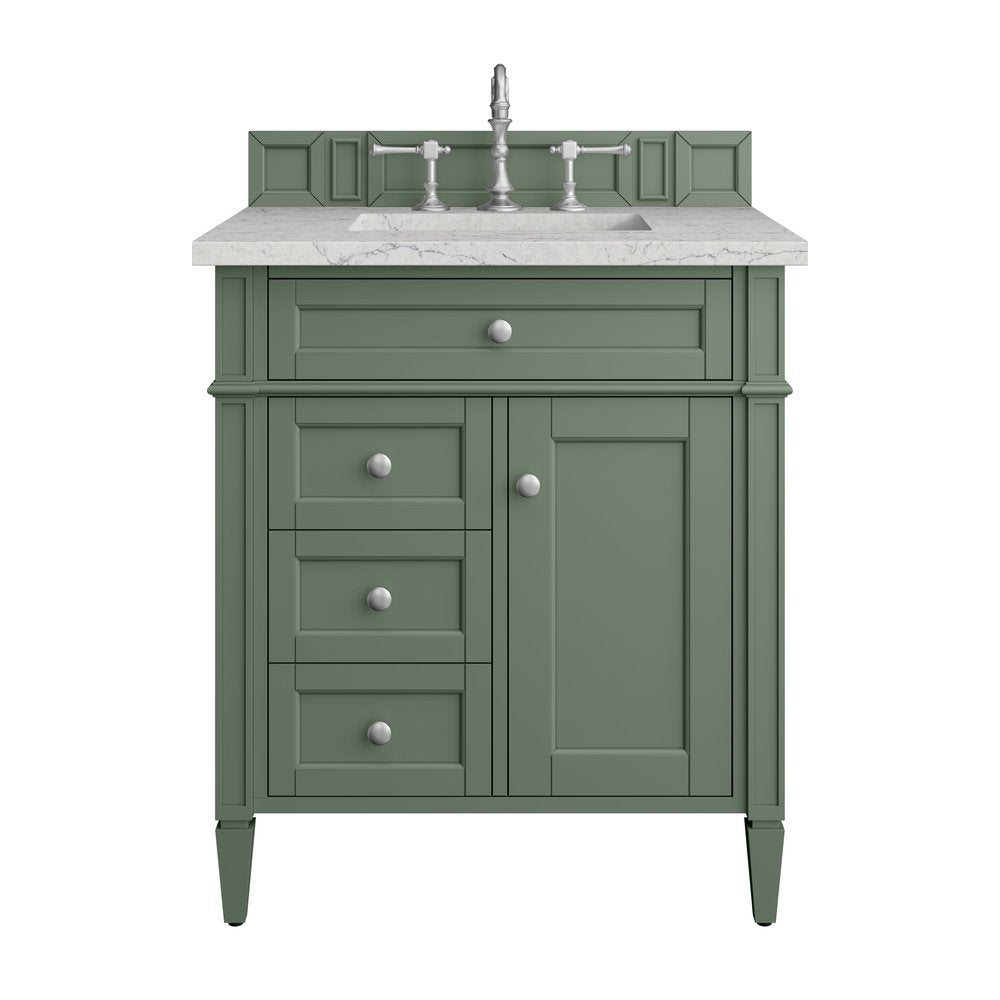 James Martin - Brittany 30" Single Vanity, Smokey Celadon w/ 3 CM Eternal Jasmine Pearl Top - 650-V30-SC-3EJP view 1