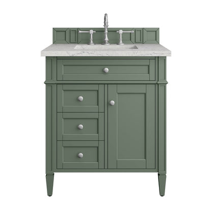 James Martin - Brittany 30" Single Vanity, Smokey Celadon w/ 3 CM Eternal Jasmine Pearl Top - 650-V30-SC-3EJP view 1