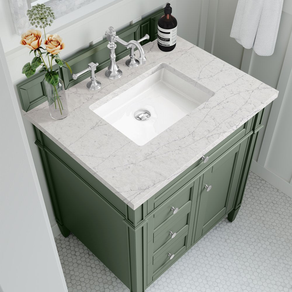 James Martin - Brittany 30" Single Vanity, Smokey Celadon w/ 3 CM Eternal Jasmine Pearl Top - 650-V30-SC-3EJP view 5