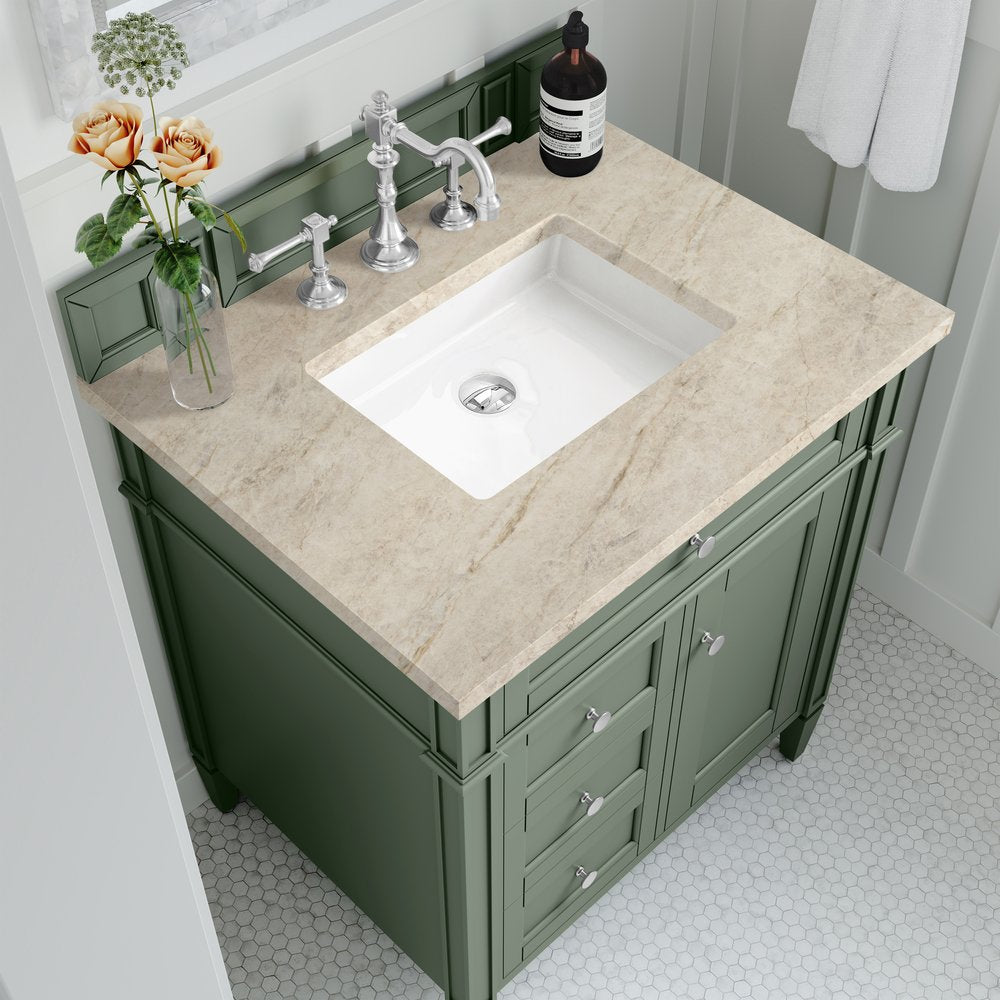 James Martin - Brittany 30" Single Vanity, Smokey Celadon, w/ 3 CM Tajnar Eclos Top - 650-V30-SC-3TJR view 5