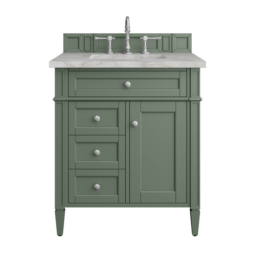 James Martin - Brittany 30" Single Vanity, Smokey Celadon w/ 3 CM Victorian Silver Top - 650-V30-SC-3VSL view 1