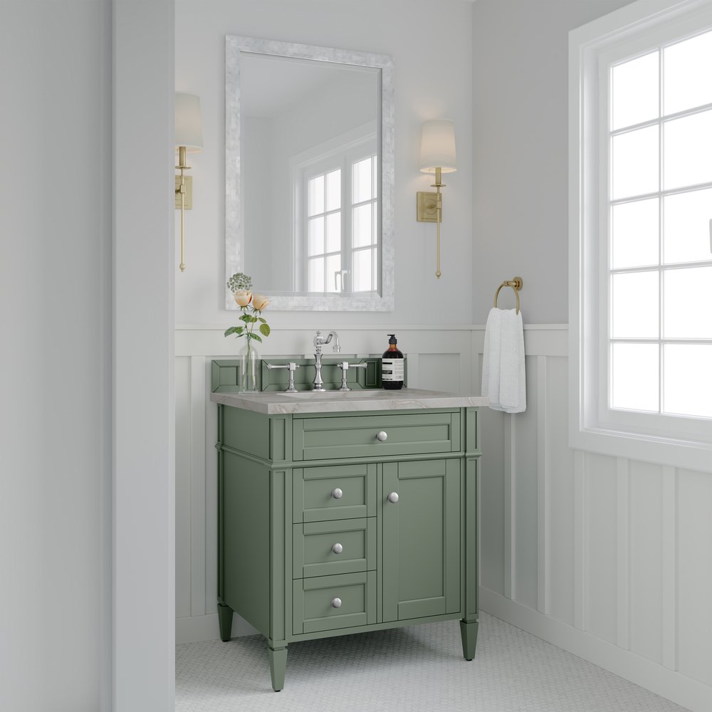 James Martin - Brittany 30" Single Vanity, Smokey Celadon w/ 3 CM Victorian Silver Top - 650-V30-SC-3VSL view 3
