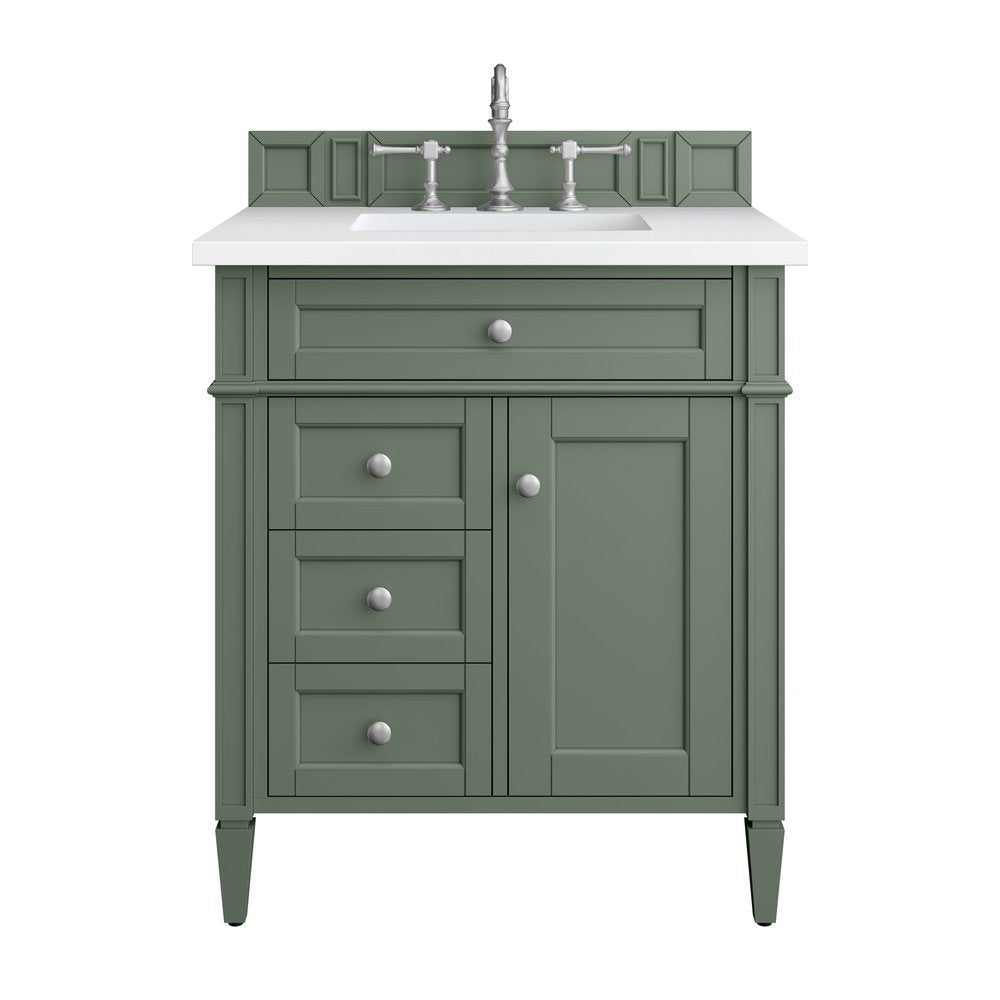 James Martin - Brittany 30" Single Vanity, Smokey Celadon w/ 3 CM White Zeus Top - 650-V30-SC-3WZ view 1