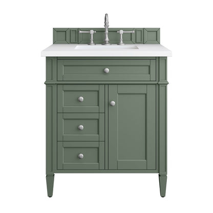 James Martin - Brittany 30" Single Vanity, Smokey Celadon w/ 3 CM White Zeus Top - 650-V30-SC-3WZ view 1
