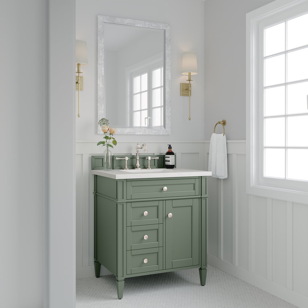 James Martin - Brittany 30" Single Vanity, Smokey Celadon w/ 3 CM White Zeus Top - 650-V30-SC-3WZ view 4