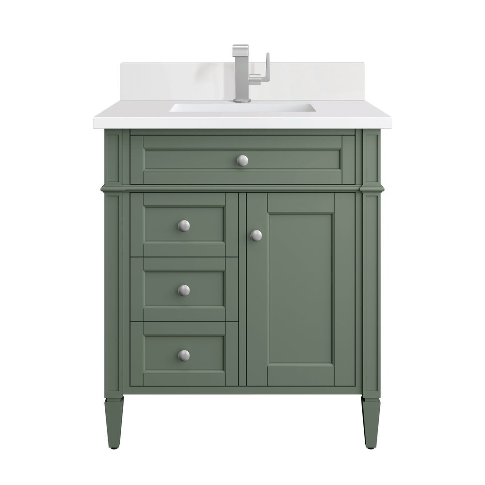 James Martin - Brittany 30" Single Vanity, Smokey Celadon w/ Single Hole 3 CM White Zeus Top & Backsplash - 650-V30-SC-1WZ view 1