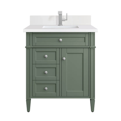 James Martin - Brittany 30" Single Vanity, Smokey Celadon w/ Single Hole 3 CM White Zeus Top & Backsplash - 650-V30-SC-1WZ view 1