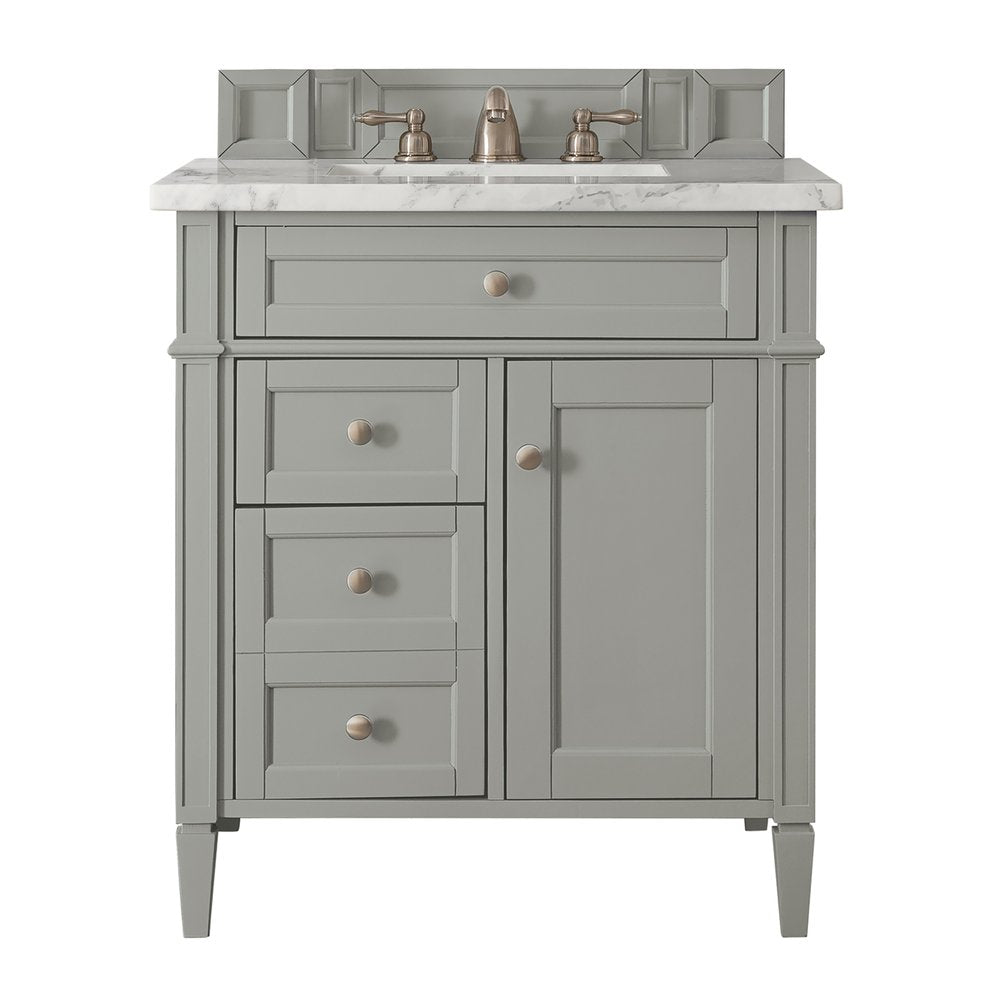 James Martin - Brittany 30" Single Vanity, Urban Gray w/ 3 CM Carrara Marble Top - 650-V30-UGR-3CAR view 1