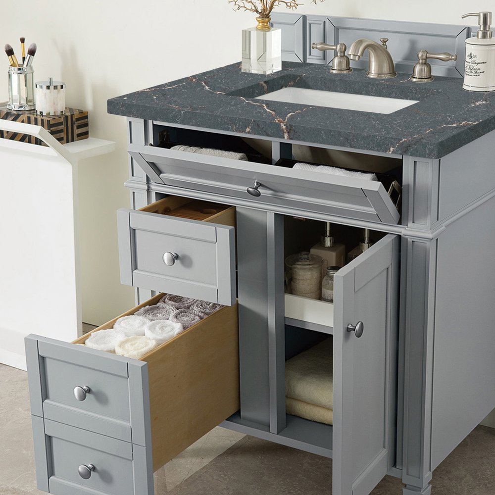 James Martin - Brittany 30" Single Vanity, Urban Gray, w/ 3 CM Parisien Bleu Silestone Top - 650-V30-UGR-3PBL view 4