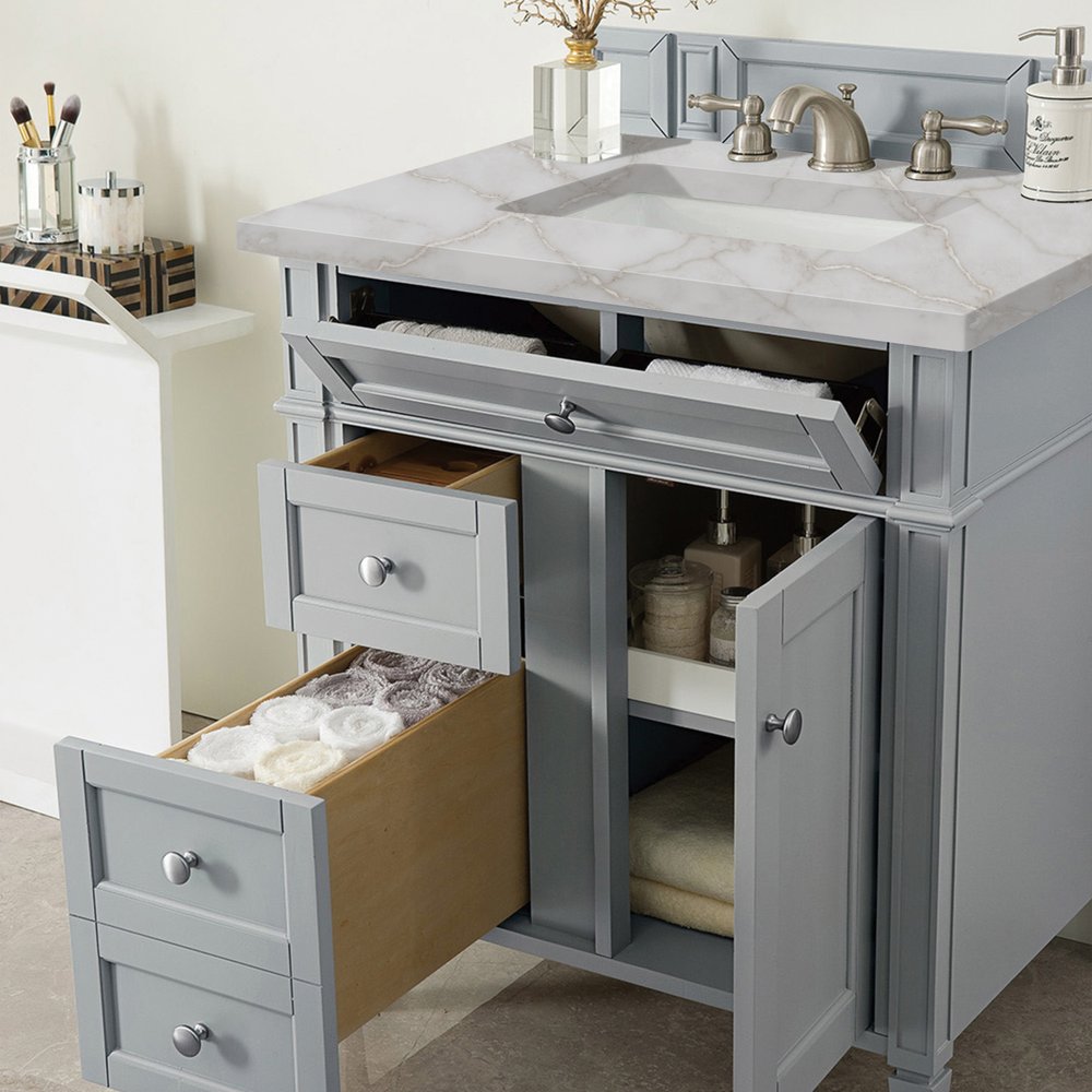 James Martin - Brittany 30" Single Vanity, Urban Gray, w/ 3 CM Victorian Silver Silestone Top - 650-V30-UGR-3VSL view 4