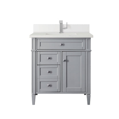 James Martin - Brittany 30" Single Vanity, Urban Gray, w/ Single Hole 3 CM White Zeus Silestone Top & Backsplash - 650-V30-UGR-1WZ view 1
