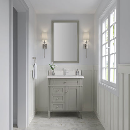 James Martin - Brittany 30" Single Vanity, Urban Gray, w/ Single Hole 3 CM White Zeus Silestone Top & Backsplash - 650-V30-UGR-1WZ view 2