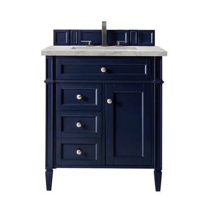James Martin - Brittany 30" Single Vanity, Victory Blue w/ 3 CM Carrara Marble Top - 650-V30-VBL-3CAR view 1