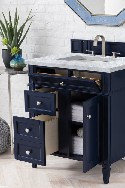 James Martin - Brittany 30" Single Vanity, Victory Blue w/ 3 CM Carrara Marble Top - 650-V30-VBL-3CAR view 4