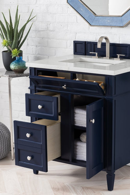 James Martin - Brittany 30" Single Vanity, Victory Blue w/ 3 CM Eternal Jasmine Pearl Silestone Top - 650-V30-VBL-3EJP view 4