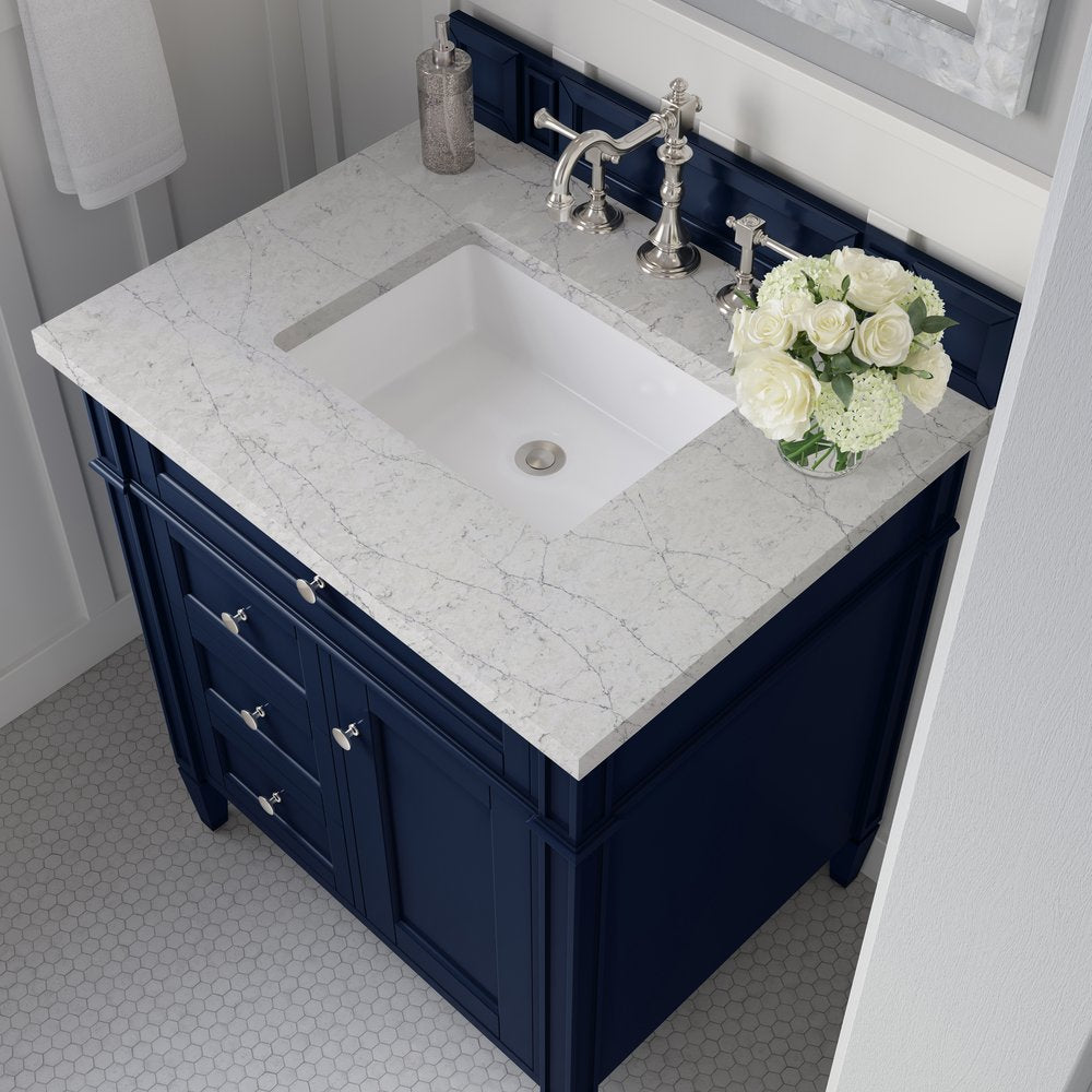 James Martin - Brittany 30" Single Vanity, Victory Blue w/ 3 CM Eternal Jasmine Pearl Silestone Top - 650-V30-VBL-3EJP view 8
