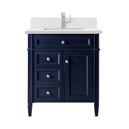 James Martin - Brittany 30" Single Vanity, Victory Blue w/ Single Hole 3 CM White Zeus Silestone Top & Backsplash - 650-V30-VBL-1WZ view 1