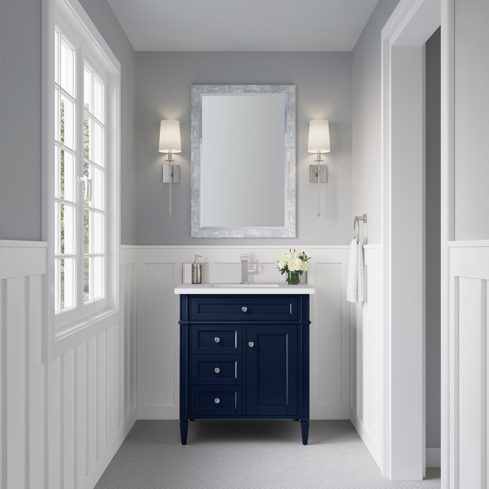 James Martin - Brittany 30" Single Vanity, Victory Blue w/ Single Hole 3 CM White Zeus Silestone Top & Backsplash - 650-V30-VBL-1WZ view 2