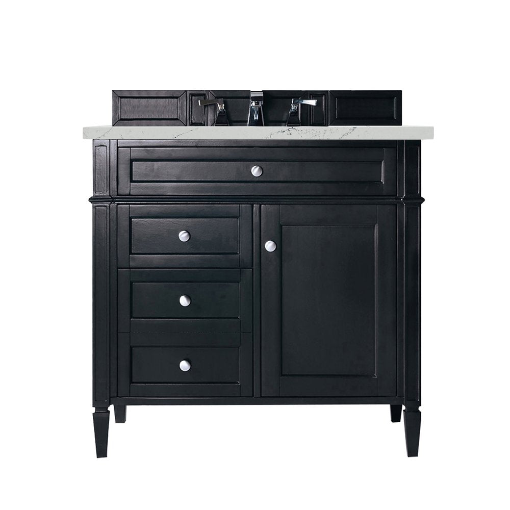 James Martin - Brittany 36" Single Vanity, Black Onyx w/ 3 CM Ethereal Noctis Silestone Top - 650-V36-BKO-3ENC view 1