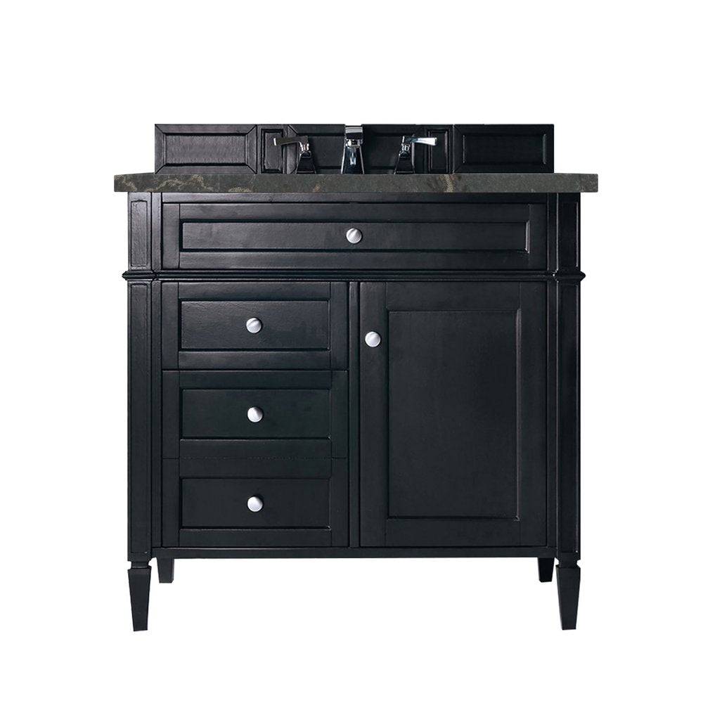 James Martin - Brittany 36" Single Vanity, Black Onyx w/ 3 CM Parisien Bleu Silestone Top - 650-V36-BKO-3PBL view 1