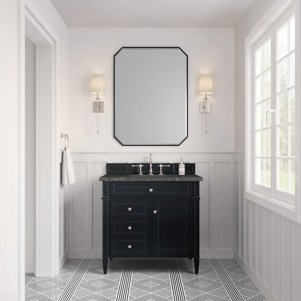 James Martin - Brittany 36" Single Vanity, Black Onyx w/ 3 CM Parisien Bleu Silestone Top - 650-V36-BKO-3PBL view 2