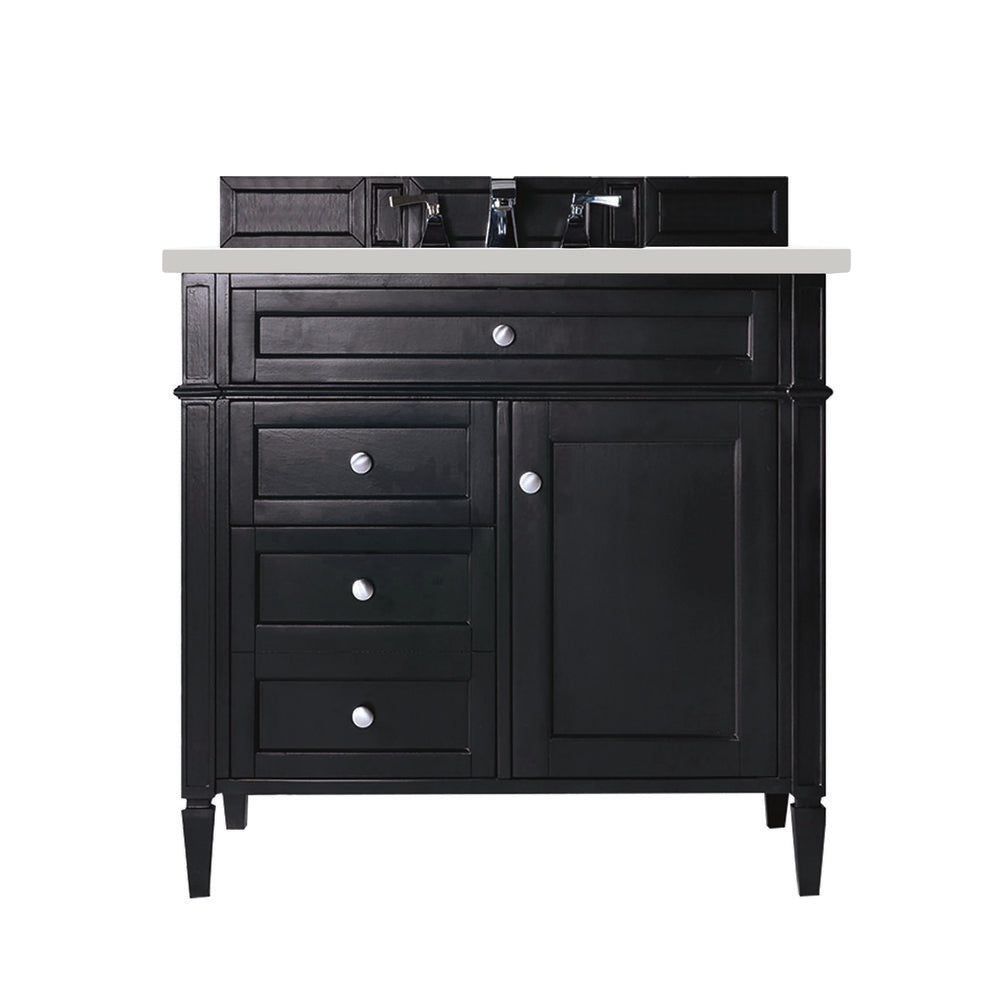 James Martin - Brittany 36" Single Vanity, Black Onyx w/ 3 CM White Zeus Silestone Top - 650-V36-BKO-3WZ view 1