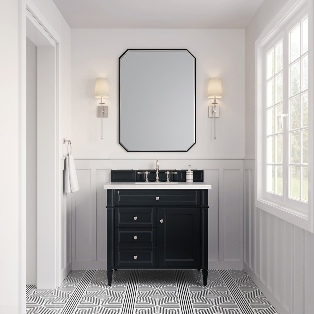 James Martin - Brittany 36" Single Vanity, Black Onyx w/ 3 CM White Zeus Silestone Top - 650-V36-BKO-3WZ view 2