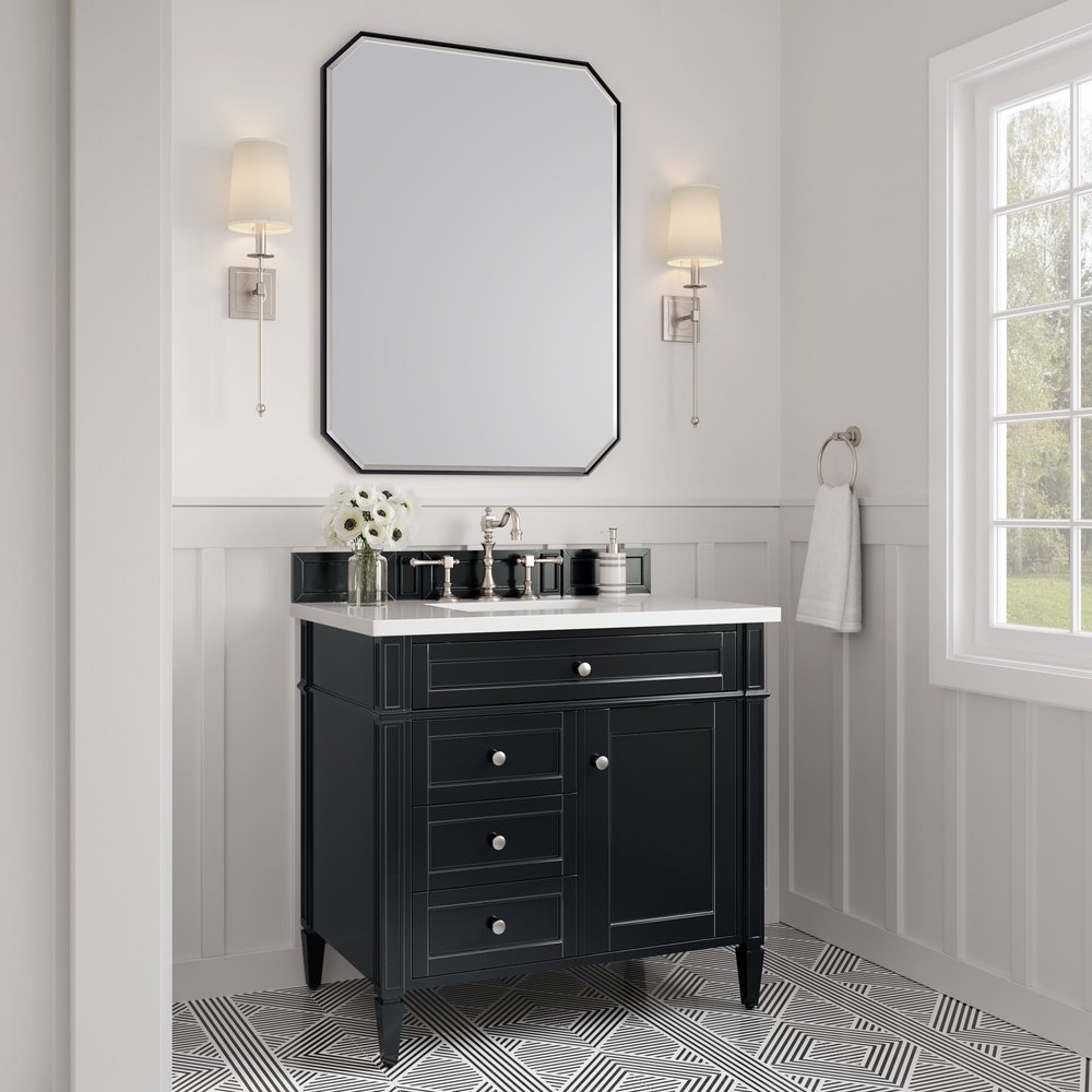 James Martin - Brittany 36" Single Vanity, Black Onyx w/ 3 CM White Zeus Silestone Top - 650-V36-BKO-3WZ view 3