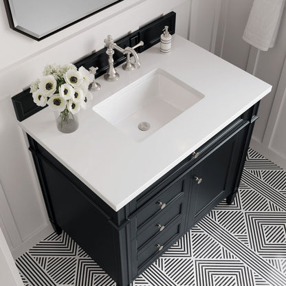 James Martin - Brittany 36" Single Vanity, Black Onyx w/ 3 CM White Zeus Silestone Top - 650-V36-BKO-3WZ view 4