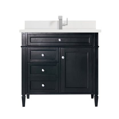 James Martin - Brittany 36" Single Vanity, Black Onyx w/ Single Hole 3 CM White Zeus Silestone Top & Backsplash - 650-V36-BKO-1WZ view 1